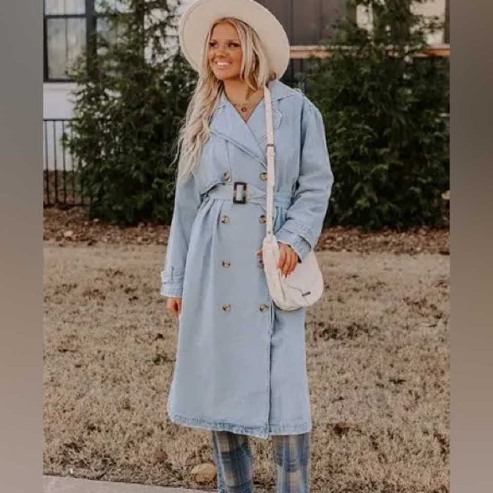 Oversized Denim Trench Coat - Light Wash NWT